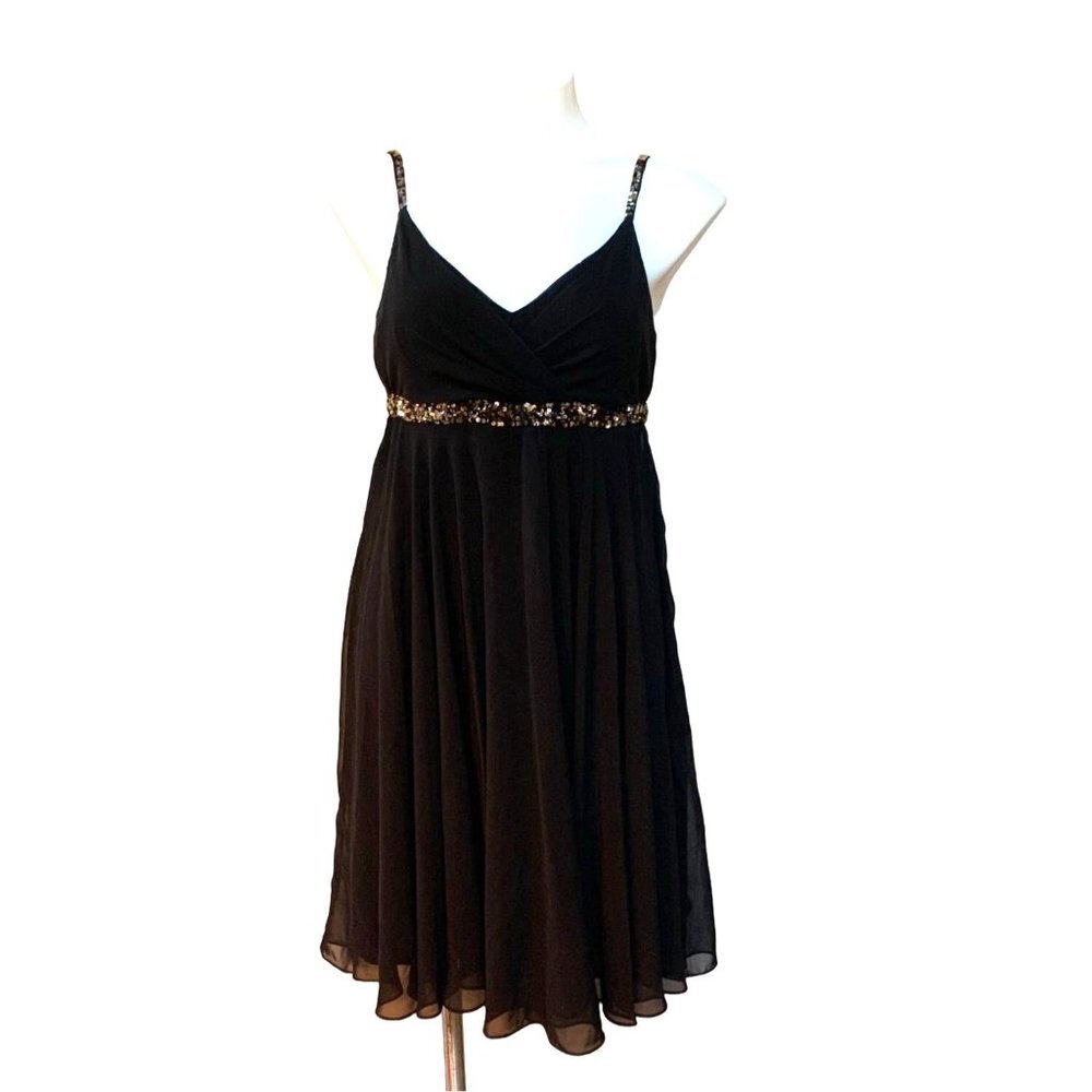 Vintage Womens Babydoll Cocktail Dress Black Size 10/SMALL Crepe Sequin